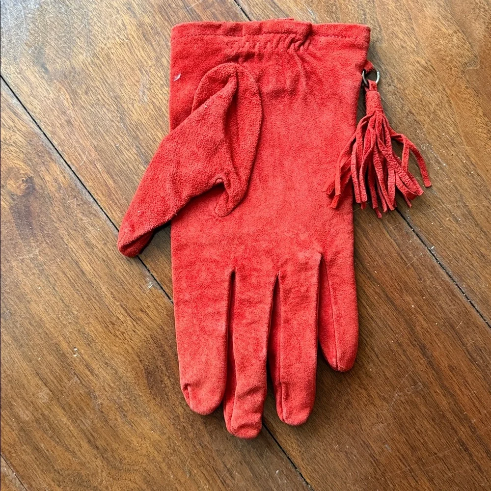 Red Suede Gloves with Tassels